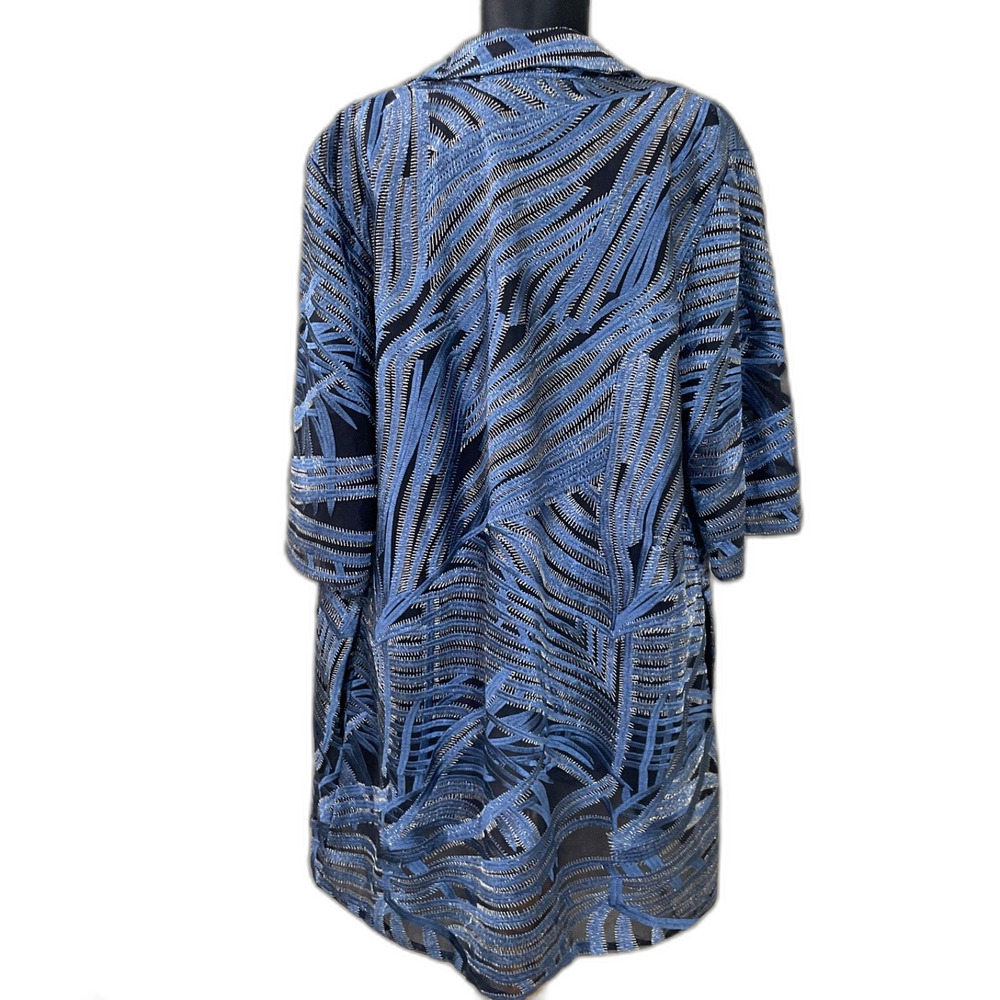 Chico's Travelers Blue Whimsy Mesh Stripe Embroidered 3/4 Sleeve Jacket 3 US XL - Picture 4 of 14